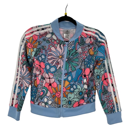 Adidas Girls Youth Floral Peace Sunshine & Flowers Track Jacket Size S (7/8) - Picture 2 of 12